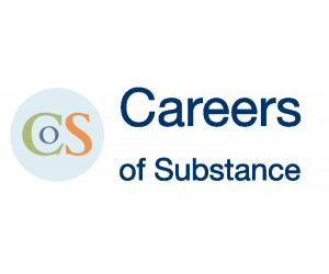 Careers of substance written in blue with a green C and an orange S to the left side